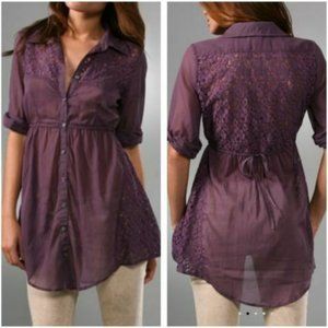 Free People Lace Button-Front Shirt Dress Tunic